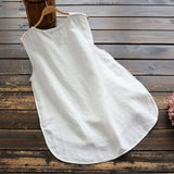 Women Vintage Cotton Linen Tanks Tops Round Neck Floral Print Shirt Summer Sleeveless Blouse Elegant Female Casual Loose Tops