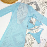 Sexy Solid 3 Piece Micro Bikinis Women Swimsuit 2025 New Swimwear With Long Sleeve Bathing Suit Beachwear Biquini Female