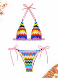 Hollow Out Halter Bikini 2025 Colorful Swimsuit Women Padded Swimwear Female Bathers Bathing Swimming Swim Suit Beachwear
