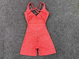 Adjustable double straps Open back  V shape back design Scrunch butt No front seam Flatlock Inseam  Removable pads BODYSUIT