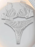 Women's Mesh Lingerie Set Lace Sheer Deep V Neck Bra and Panty Sexy Underwear Stranparent White Lingerie sets 2 pieces