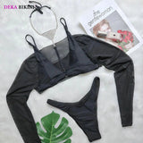DEKA Diamond Bikini Set Crystal Necklace Halter Red Swimsuit Women Sequins Bathing Suit Stones Swimwear Glitter Push Up Monokini