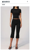 Yoga Set for Women High Waist Hip Lifting Tight Mid Pants Fitness Suit Short Sleeve O Neck Slimming Sports T Shirt Athletic Wear