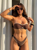 DEKA  Brazilian Bikini Solid Bandeau Bikinis Sets Woman Sexy Swimsuit Contrast Color Metal Buckle Swimwear High Cut Bathing Suit