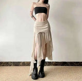 Sexy Irregular Y2K Skirts Women Vintage American High Waist Slim Slit Long Skirt Casual Lady Streetwear Retro Summer Skirts XGM8