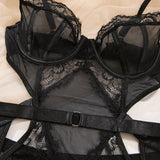 Women's Sexy Black Lace See-Through Jumpsuit - Hollow Mesh Shapewear Bodysuit for Special Occasions