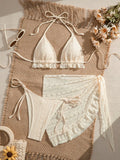 DEKA Lace Ruffled Swimwear Women Bikinis Set Backless Lace Up Bathing Suit Sexy Thongs Split Swimsuit Summer Beach Mini Skirt