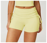 Women's Yoga Pants Summer Folding Drawstring High Waisted Nude Tight Sports Shorts Breathable Tummy Control Workout Leggings