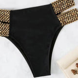 2Pcs/Set Women Bikini Set Ring Connection Off Shoulder Bathing Suit Elastic Waistband Backless High Cut Lady Beach Bikini Suit