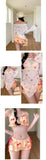 Sweet Vacation Bikini Set 2026 Women Long Sleeve Drawstring Cover Ups Pleate Short 4 Piece Swimsuit Beach Bathing Suit Swimwear
