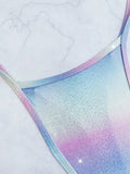 Sexy Gillter Gradiente Rainbow Backless Bikinis One Piece Swimsuit Bikini Bodysuits Swimwear Biquini Conjunto De Bikini Tankini