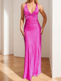 Sexy Elegant Party Long Dress Fashion Summer Solid Color V-Neck Halter Neck 2025 Backless Vestidos Sleeveless Beach Maxi Dresses