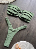 Wrinkled Bandeau High Cut Mini Thong Bikini Female Swimsuit Women Swimwear Two-pieces Bikini Set Bather Bathing Suit Swim Lady