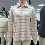 Pink Striped Print Spring Fall T-shirts for Women Casual Short Sleeve Lapel Basic Tops for Outdoor Travel Street