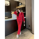 Autumn and winter new gold velvet pajamas V-neck Korean velvet sweet and sexy lace home clothes