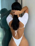 XS - L Mini Micro Thong Short Sleeve One Piece Swimsuit Women Female Swimwear Cut Cut Monokini High Cut Bathing Suit Swim Lady