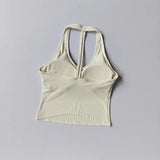 Women's Summer V-Neck Yoga Sports Vest Hanging Back Neck Design Outdoor Running Training Gathered Fit Active Wear Top