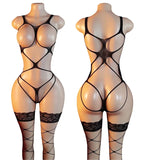 One Piece Open Bra Crotchless Bodystocking Transparent Sexy Lace Lingerie Plus Size Fishnet Bodysuit Teddy Pajamas EroticApparel