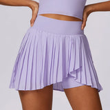 Outdoor Breathable Golf Wear Tennis Sport Sets Women Turn Down Collar Sleeveless Top Short 2 in 1 Skirt Running Fitness Set