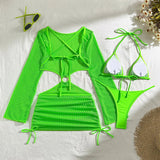 With Long Sleeve Cover Up Halter Bikini Women Swimwear Female Swimsuit Three-pieces Bikini set Bather Bathing Suit Swim V5123
