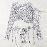 S- XXL Leopard Printed Long Sleeve Bikini Women Swimwear Female Swimsuit Three-piece Bikini set Bather Bathing Suit Swim V3193SW