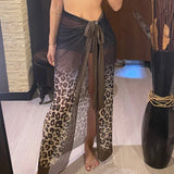 XS - L Gradient Leopard Chiffon Sarong Pareo Beach Cover Up Cover-ups Beach Dress Beach Wear Beachwear Summer Female Women V6617
