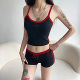 Sports and leisure two-piece camisole sports vest lace-up shorts set
