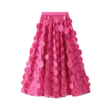Women Tulle Tutu Skirt Solid Color 3D Dot Elastic Mesh Fairy A-Line Skirt for Beach Party Streetwear