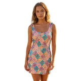 Women Summer Slip Dress Sleeveless Square Neck Sequins Slim Fit Slit Mini Dresses for Club Party