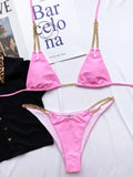 Sexy Cow Print Halter Metal Chains Brazilian Bikini Women Swimsuit Female Swimwear Two Pieces Bikini Set Bathing Suit Swim Lady