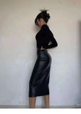 Sexy One Step Split PU Leather Half Skirt For Women's New High Waisted Slim Streetwear Black PU Fashion Womne Mini Dress  YTM8