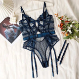 Toucheart Lace Sexy Skinny Babydoll Bodysuit Embroidery Erotic Private Adult Suit Solid Color Patchwork High Waisted Sexy Set