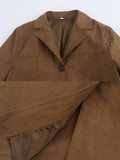 Foridol Turn Down Collar Brown Autumn Jacket for Women Casual Single Breasted Long Coat Jacket Female Winter Jacket Back Slit