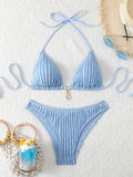 Triangle Halter String Bikinis 2026 Women Sexy Swimsuit Solid Ring Linked Swimwear Female Bathers Bathing Swimming Swim Suit