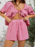 2 Piece Sets Women's Loungewear Front Toe-up Plaid Short Sleeve Shirts Tops and Shorts Sets Summer Y2K Casual Loose Streetwear