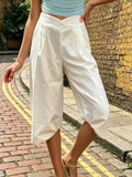 Summer Women Cargo Capri Pants Elastic Waist Cuffs Cropped Trousers with Side Pockets Fashion Casual Loose Fit Pants Streetwear