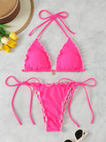 Triangle Halter String Bikinis 2026 Women Sexy Ruffle Swimsuit Solid Cherry Swimwear Female Bathers Bathing Swimming Swim Suit