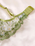 Fresh green  floral embroidered lace lingerie set-Sexy see-through chiffon half-cup shaping bra thong two-piece set ZA825194