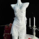 Women Lingerie Lace Underwear Transparent Erotic Costumes Red Split Sexy Dress For Sex Lady Sleepwear Plus Size Nightdress