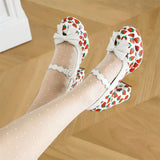 Big Size 43 High Quality Women's y2k Block High Heels Sweet Strawberry Print Mary Jane Pumps Black Pink Platform Lolita Shoes