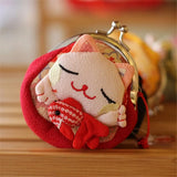 Portable Japanese Style Maneki Neko Coin Purse Flower Printing Lucky Cat Clutch Bag PU Wallets Card Holder Travel