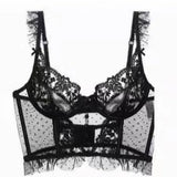 French Sexy Lingerie Set Women Ultra Thin See Through Embroidery Lace Bra & Thong Push Up Underwear Shaping Camisole Set MOYISU