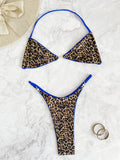 New 2026 Women's Leopard Patchwork Swimsuit Sexy Backless Neck Hanging Micro Bikini Set Low Waist Bathing Suit Beachwear Biquini