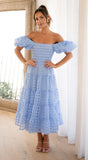 Foridol Off Shoulder Summer Spring Midi Dresses Women Casual Puff Sleeve A-line Beach Vestidos Yellow Beach Party New in Dress