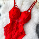MOYISU Sexy Instagram Viral Bodysuit Women Pure & Sexy Sheer Mesh Halter Push Up Pads Summer Lingerie Euro Style Hot Sale SG