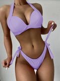 Summer Fashion Solid Color Strap Bikini Anti-Wrinkle Comfortable Swimsuit Perfect Beachwear for Pool Party And Sunbathing