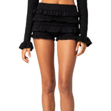 Women Knit Shorts Elastic Waist Ruffle Layered Short Pants Summer Fall Casual Kawaii Grunge Y2K Aesthetic Shorts