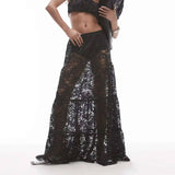 Mesh Sheer Lace Skirts Women High Waist Street Fashion Loose Hollow Out Long Skirt Party Sexy Patchwork Clubwear 2026 50JZ