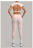Women's Seamless Yoga Sets Sports Running High Waist Hip-lifting Pants Backless Short-sleeve Suits Workout Fitness Leggings Sets