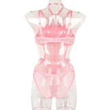Toucheart Erotic Halter Bodysuit Large Mesh Splicing Andheavy Craftsmanship Women Hollow Seductive Intimate Hot Private Bodysuit